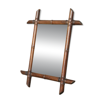 Faux Bamboo Mirror in Wood and Aged Mirror, Early 20th Century