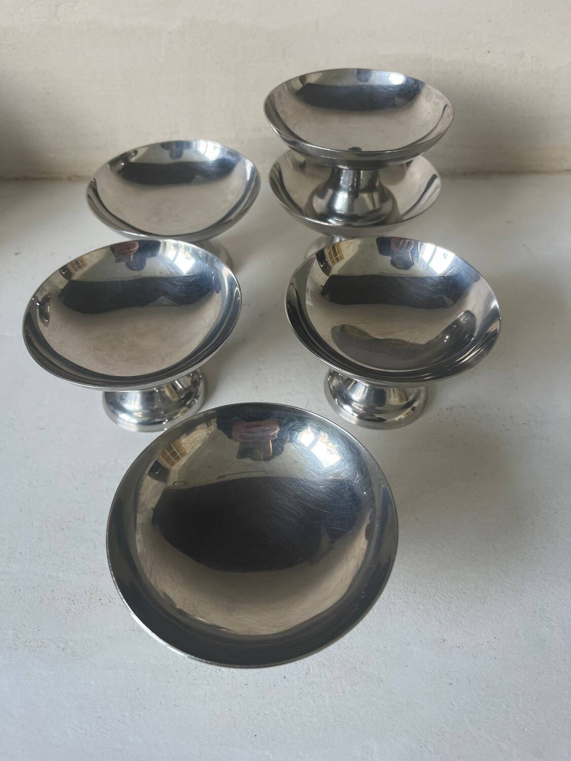 6 stainless steel dessert bowls, 1970s