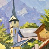 1950's Original Swedish Mid-Century Oil On Canvas Painting" "Alpnach " by Hugo Langkilde Larsen --Vi