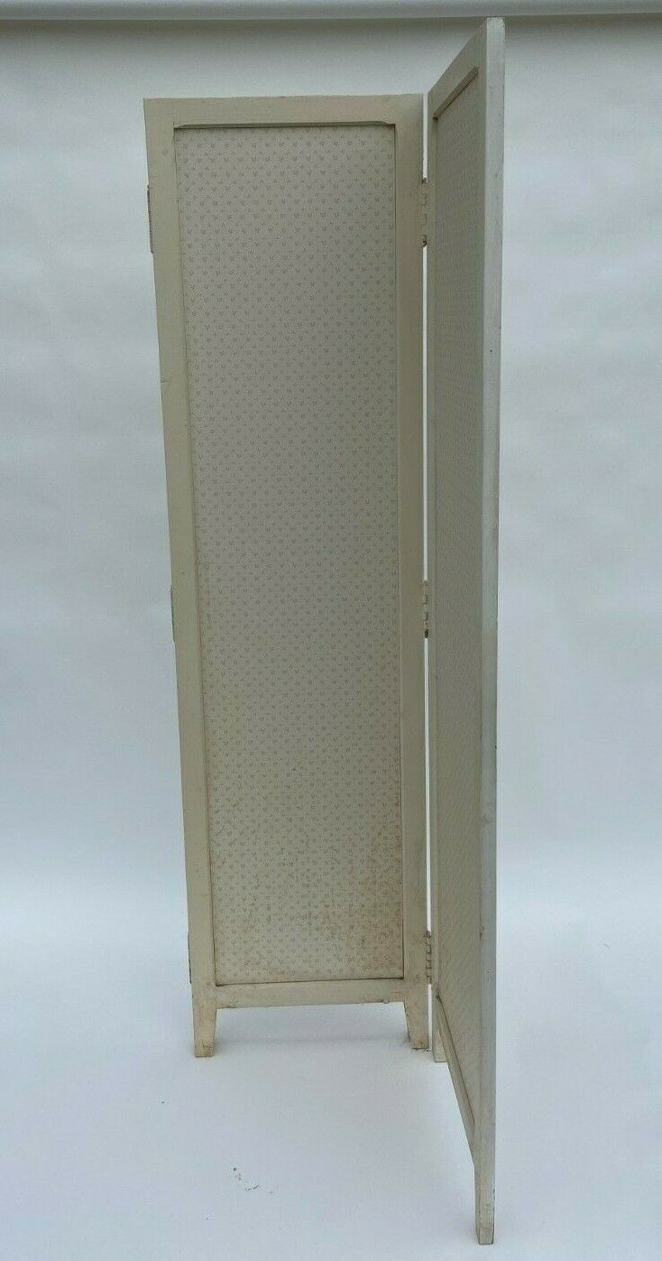 Paravent 3 vantaux 1920 patine creme en bois papier colle