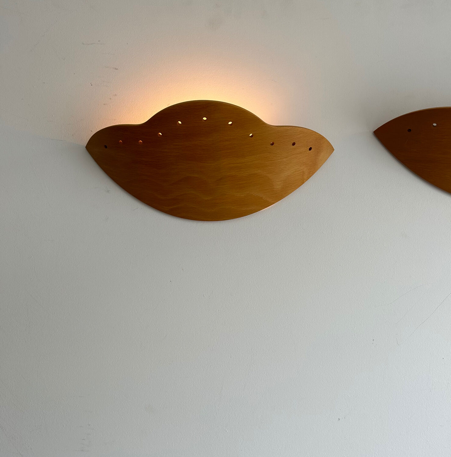 Pair of vintage wall lamps in wood France 1980