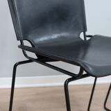 Leather stacking chairs by Toyoda Hiroyuki for ICF 1980s, set of 4