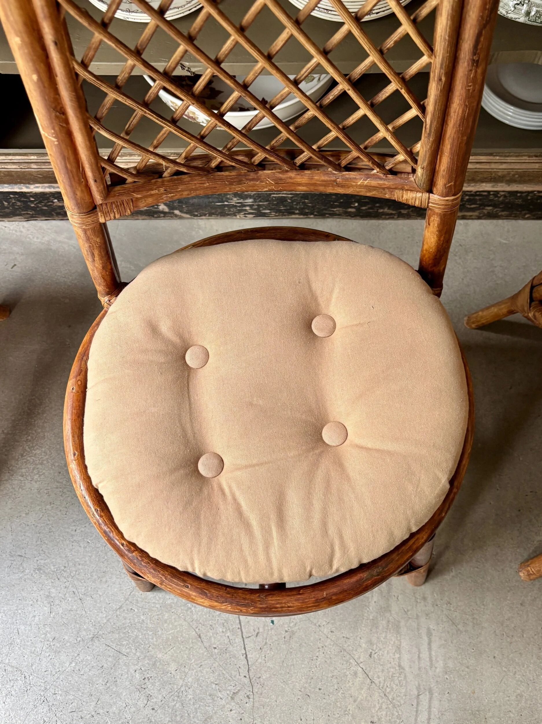 4 bent bamboo and rattan chairs