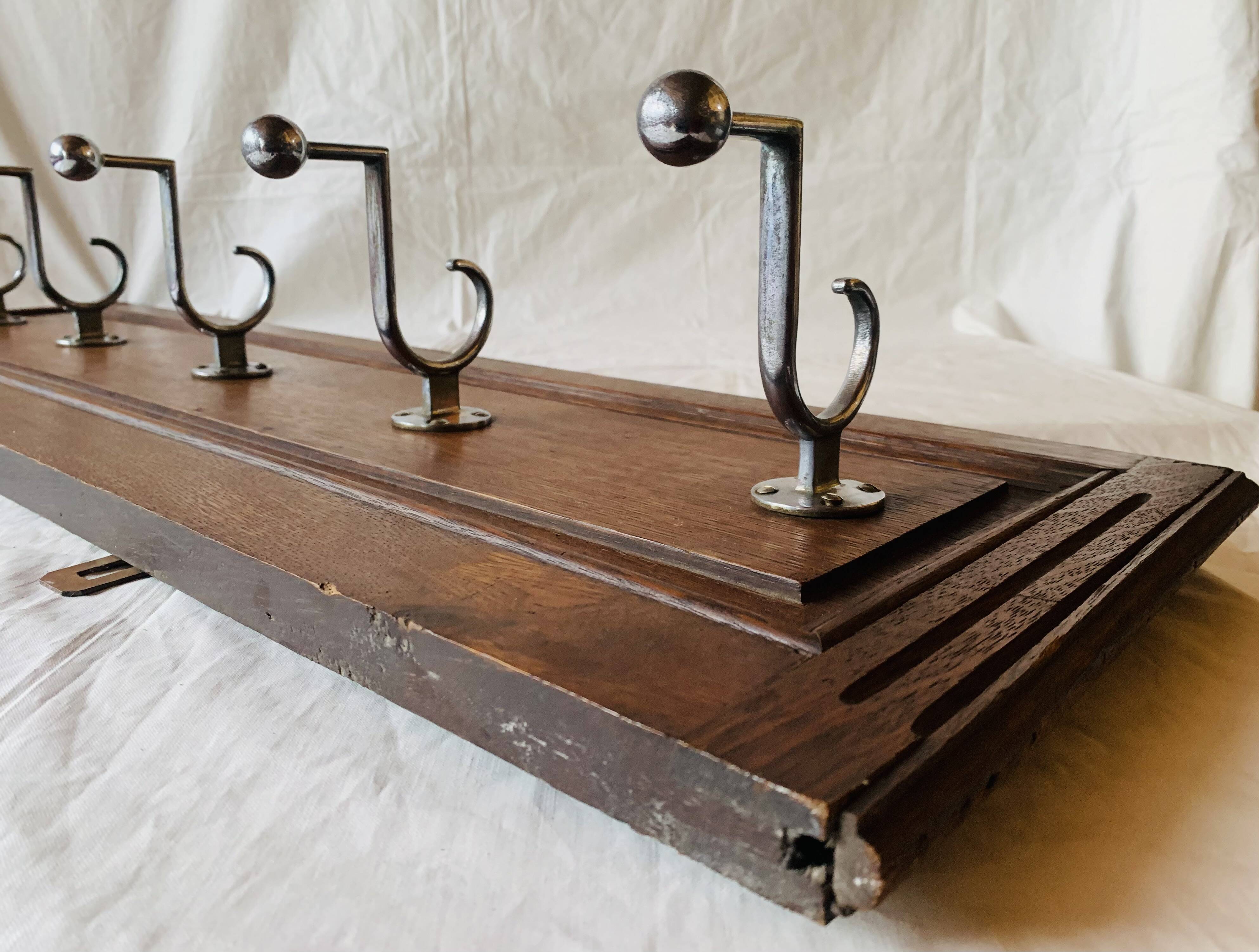 Art Deco wall-mounted coat rack in solid wood - 5 hooks