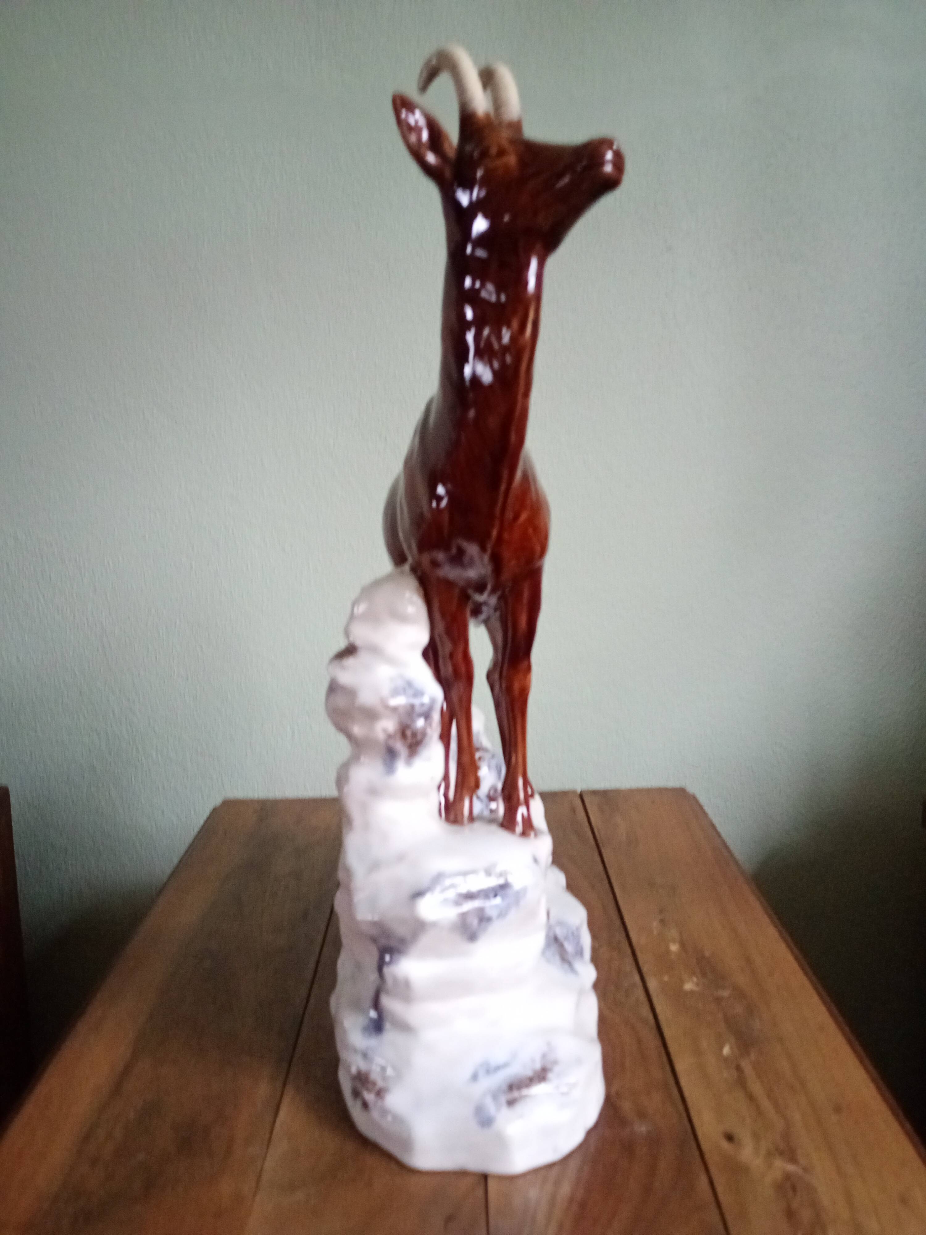 CHAMOIS animal statuette on a rock - enameled ceramic