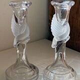 Pair of candlesticks, dove decor, in glass