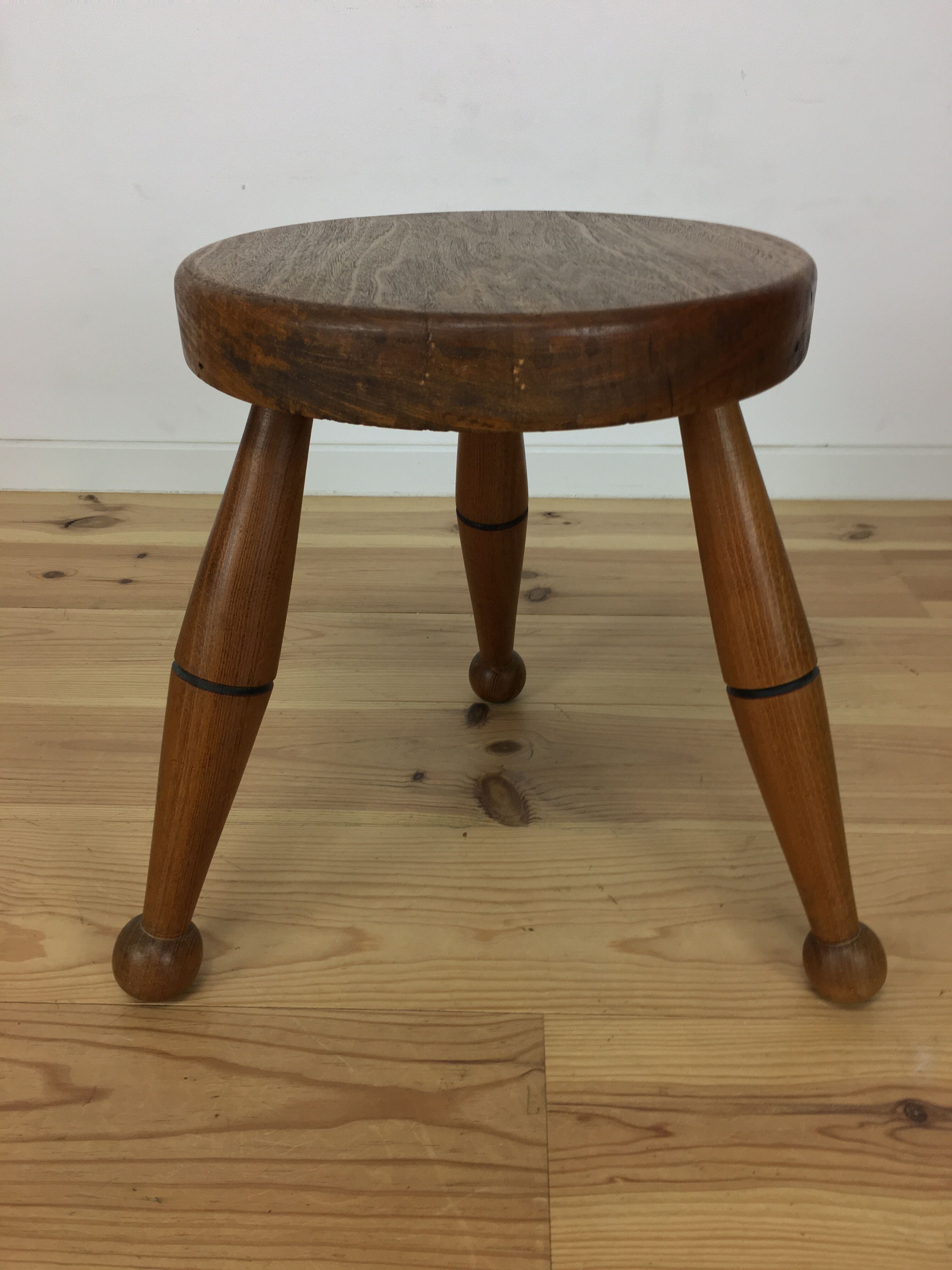 Art deco solid oak tripod stool