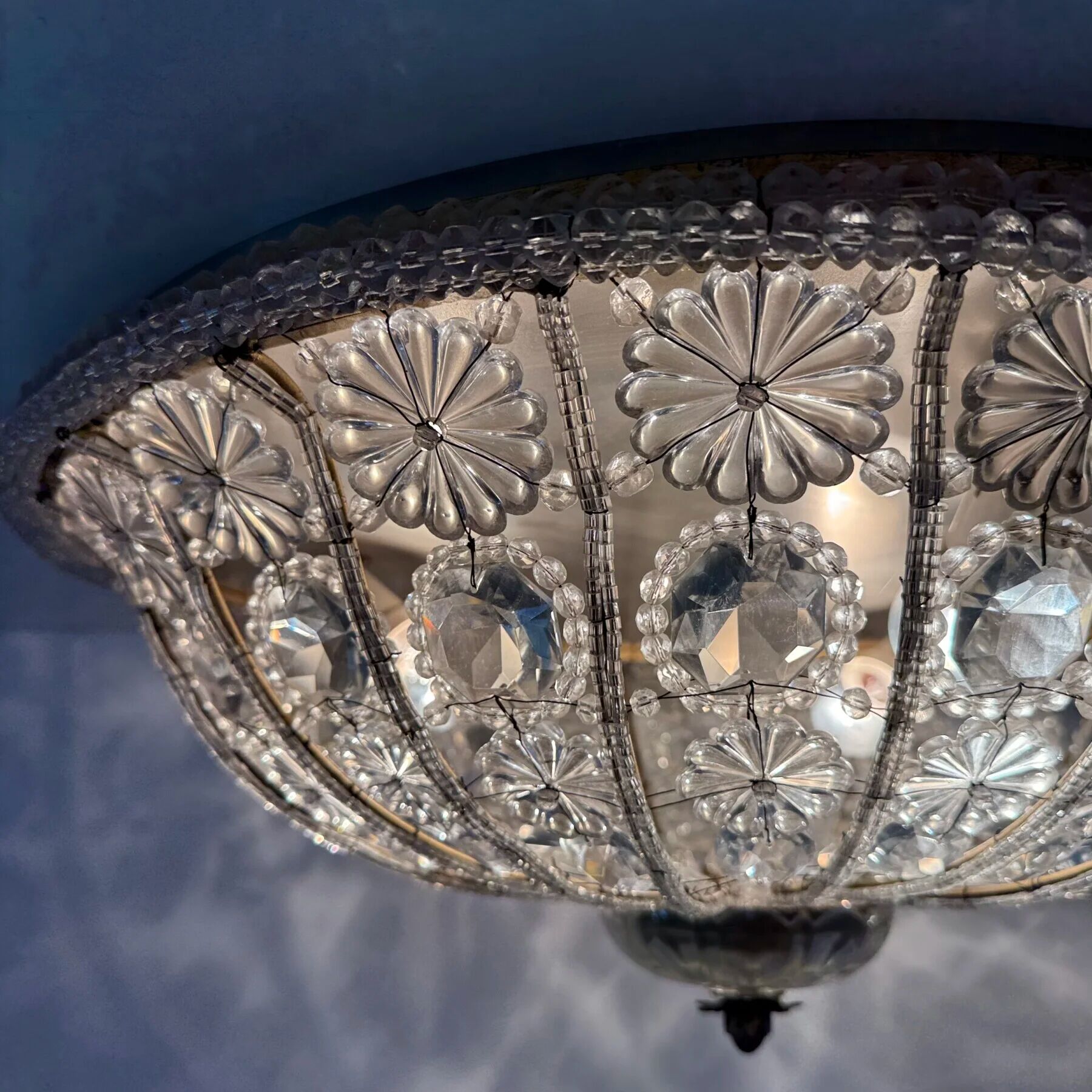 Large crystal Banci Italy ceiling lamp, 1960s