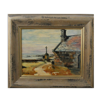 Breton landscape signed oil on panel