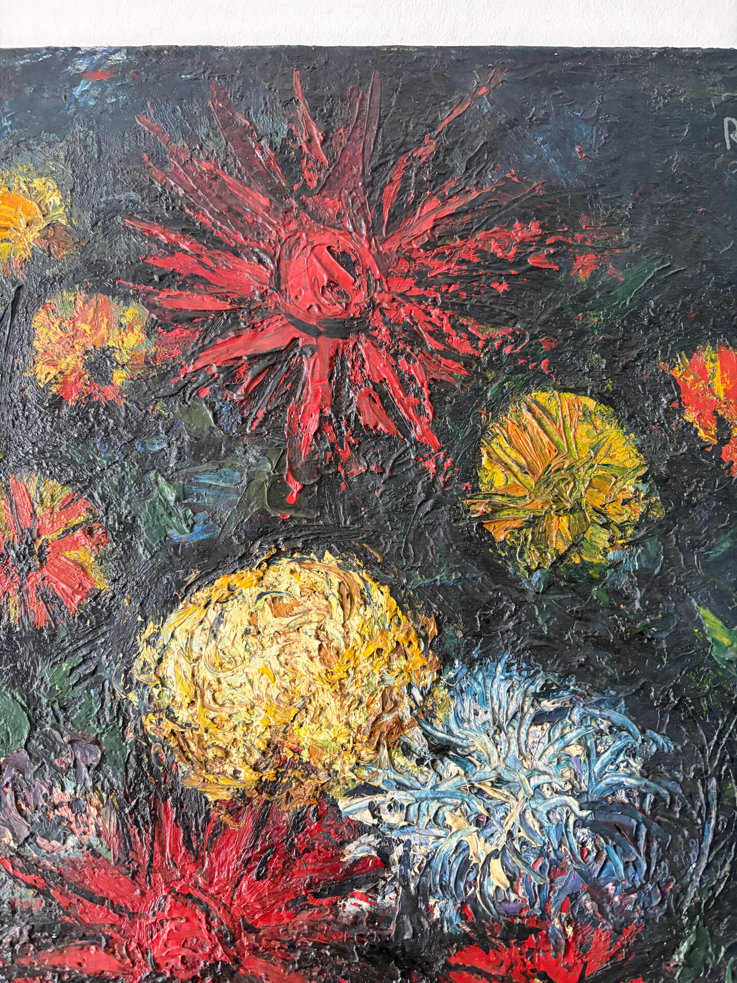 Flowers, knife oil, signed Roger Remy 1960