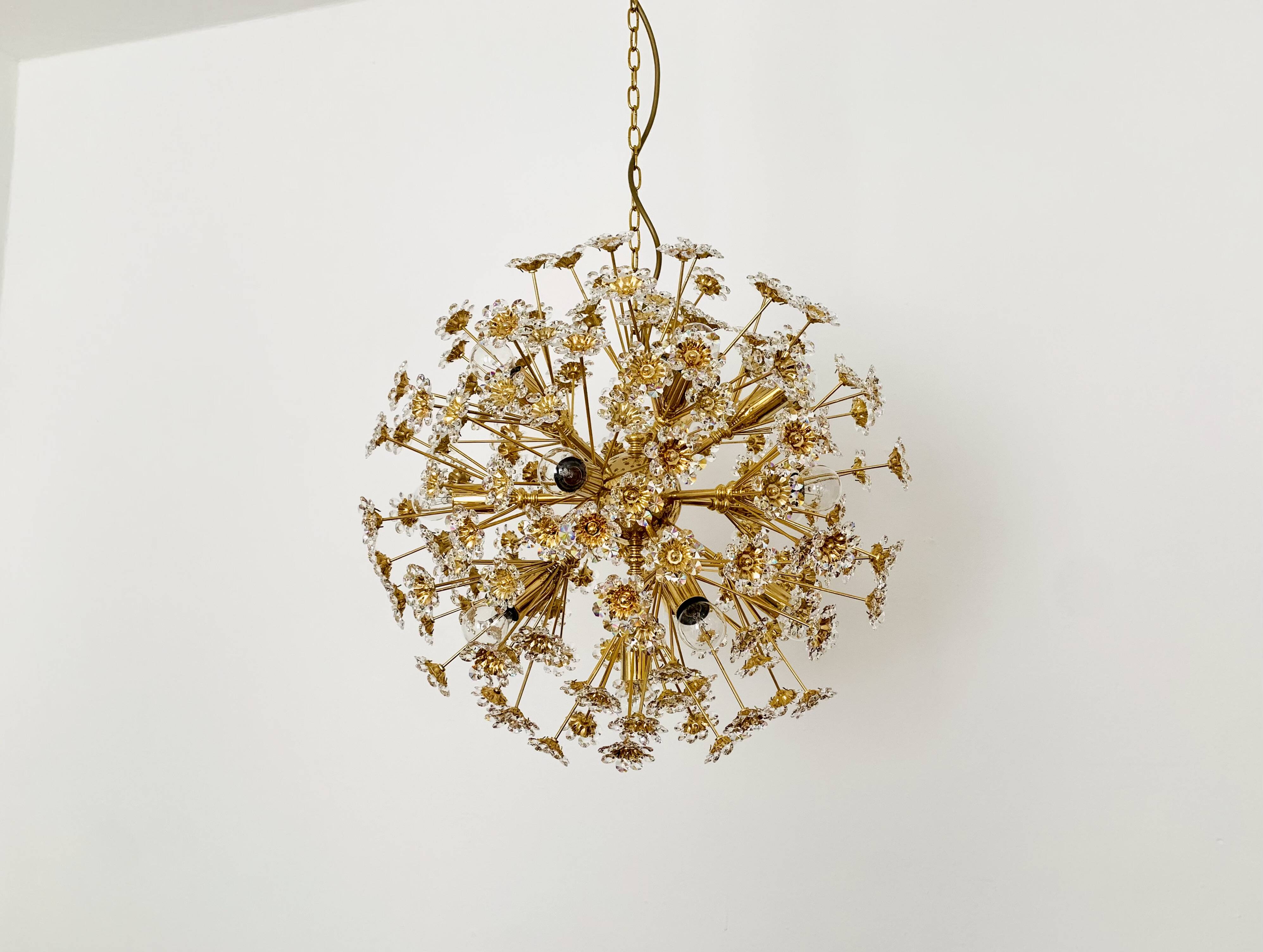 Large Floral Crystal Glass Ball Chandelier by Palwa