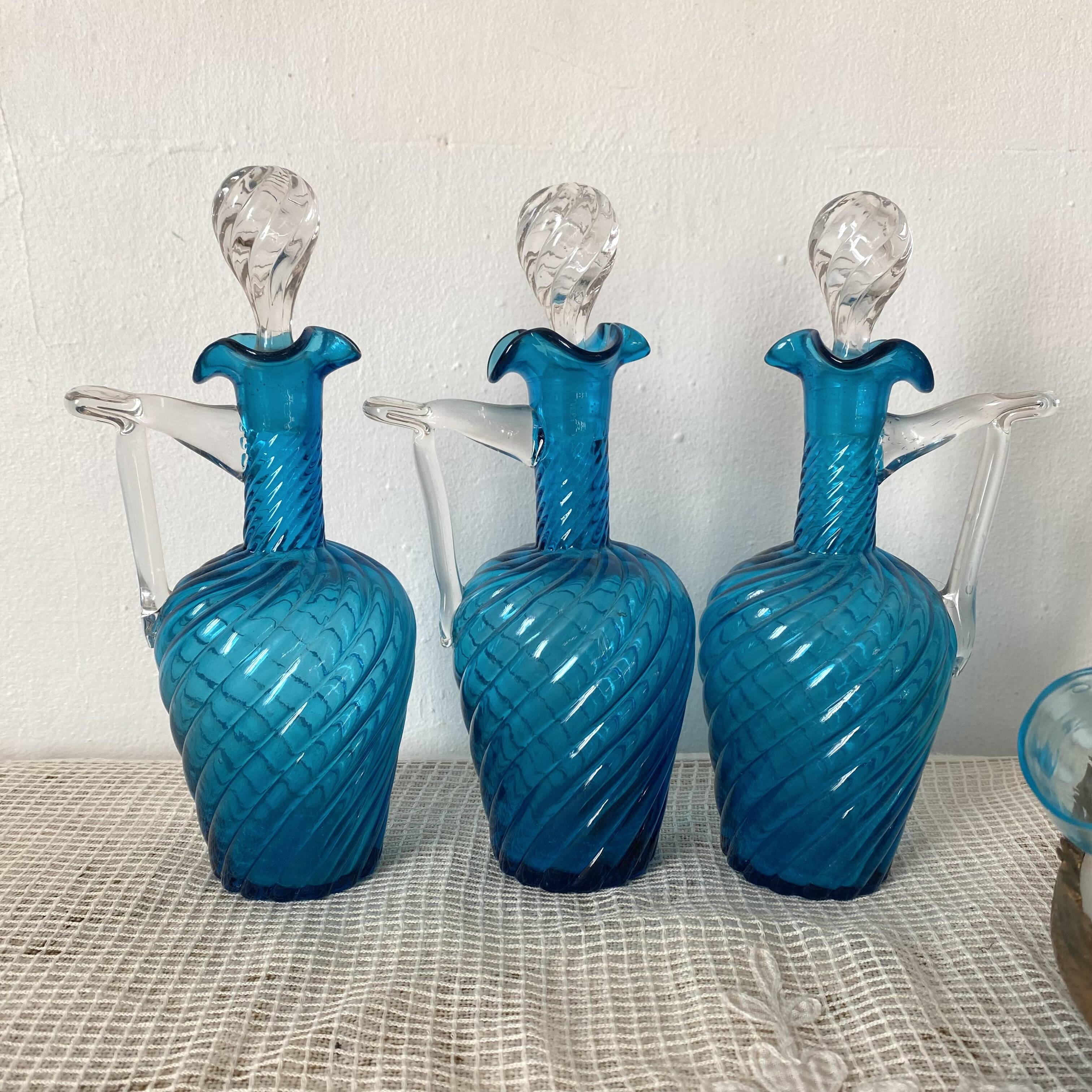 Antique Legras liquor cabinet, decanters and glasses, lion's paw stand