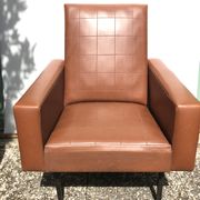 Ancient 70s brown black metal legs armchair wood vintage
