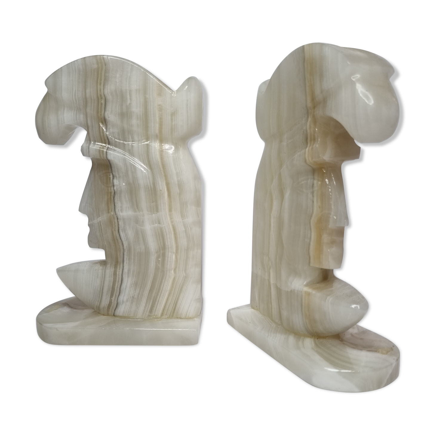Pair of bookends in vintage white onyx, 21 cm