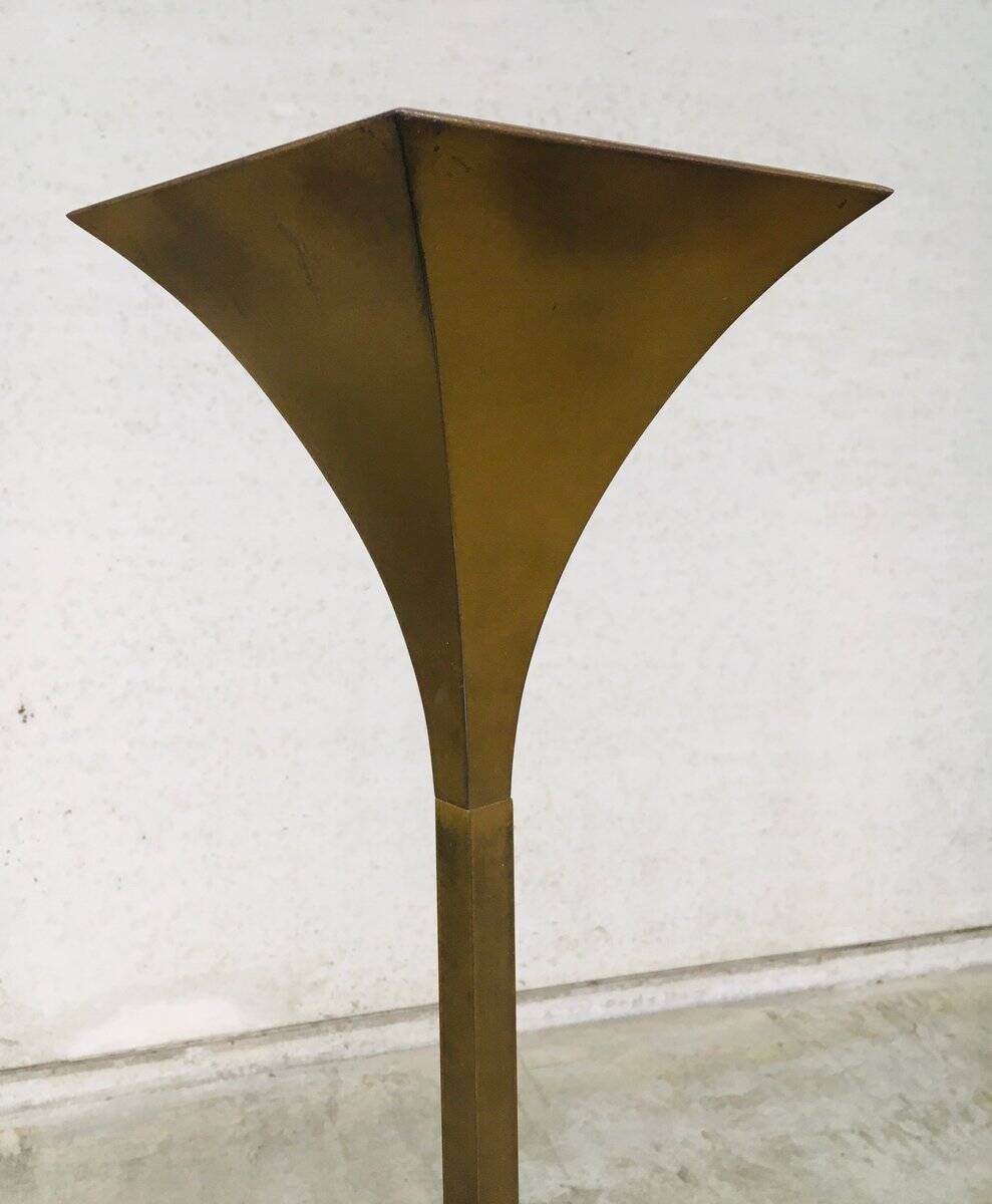 Postmodern Design Brass Fluted Torchiere Floor Lamp by Relco, Italy, 1980s