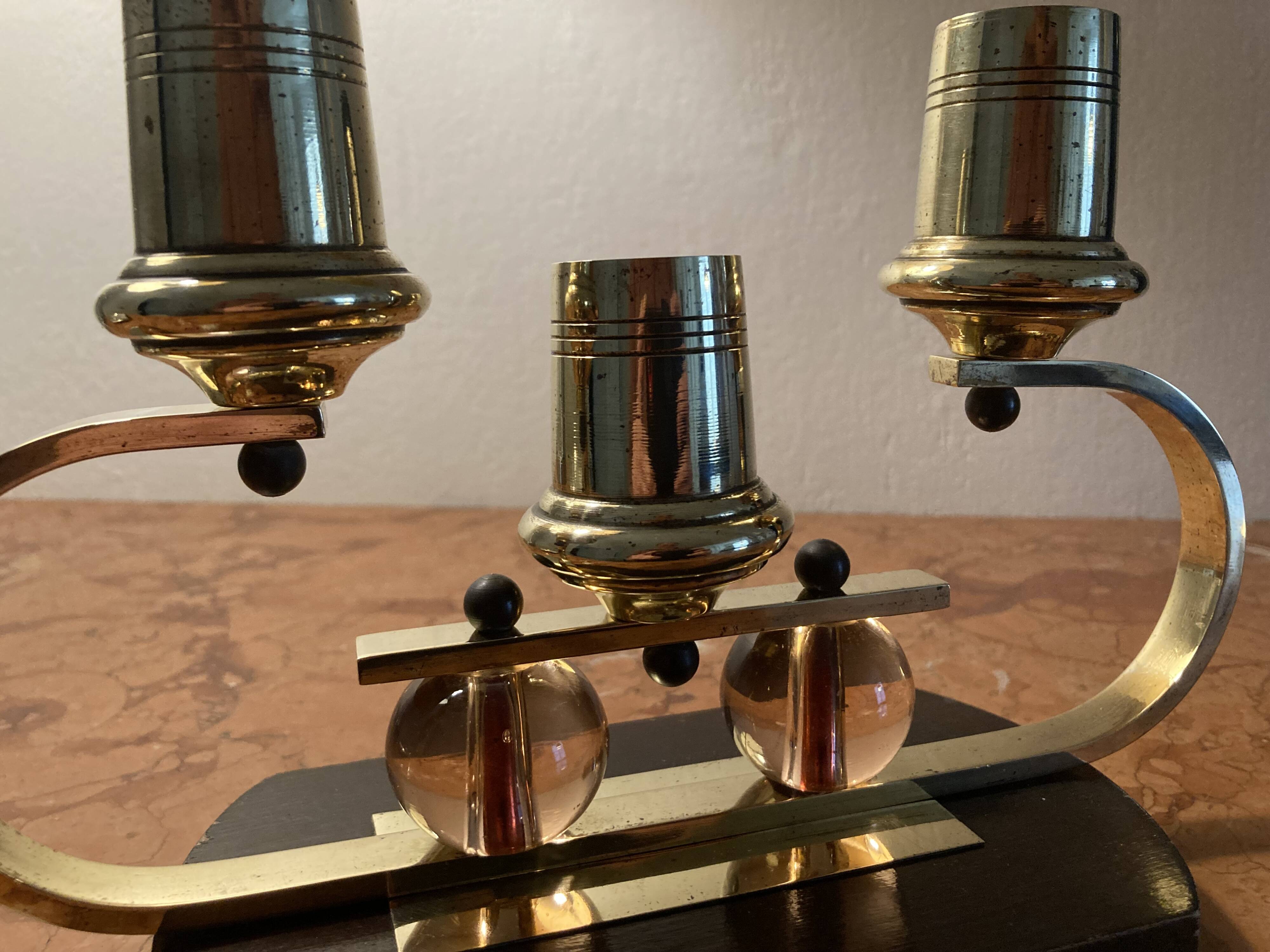 Art Deco candle holder in wood and brass