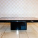 Coffee table, elm magnifying glass marquetry, bramble and black lacquer, 1980