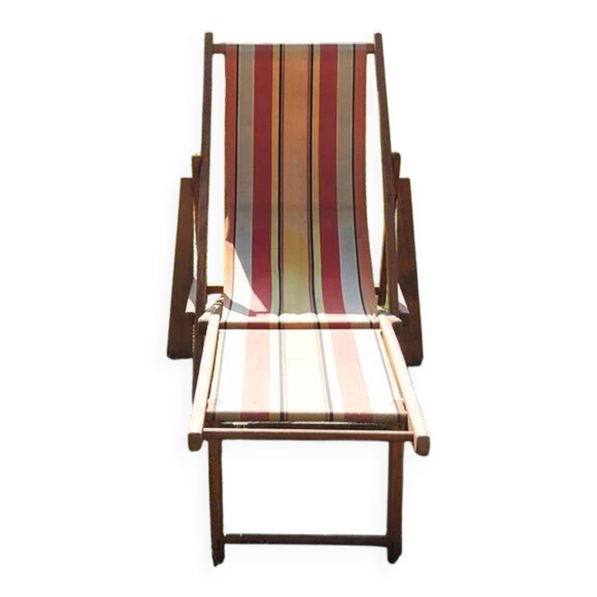 Old Wooden and Bayadere Canvas Deckchair