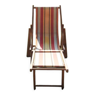 Old Wooden and Bayadere Canvas Deckchair