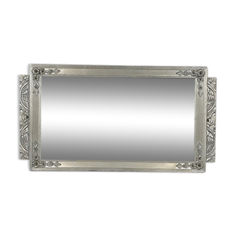 Hanging mirror, silver lacquered wooden frame, art deco