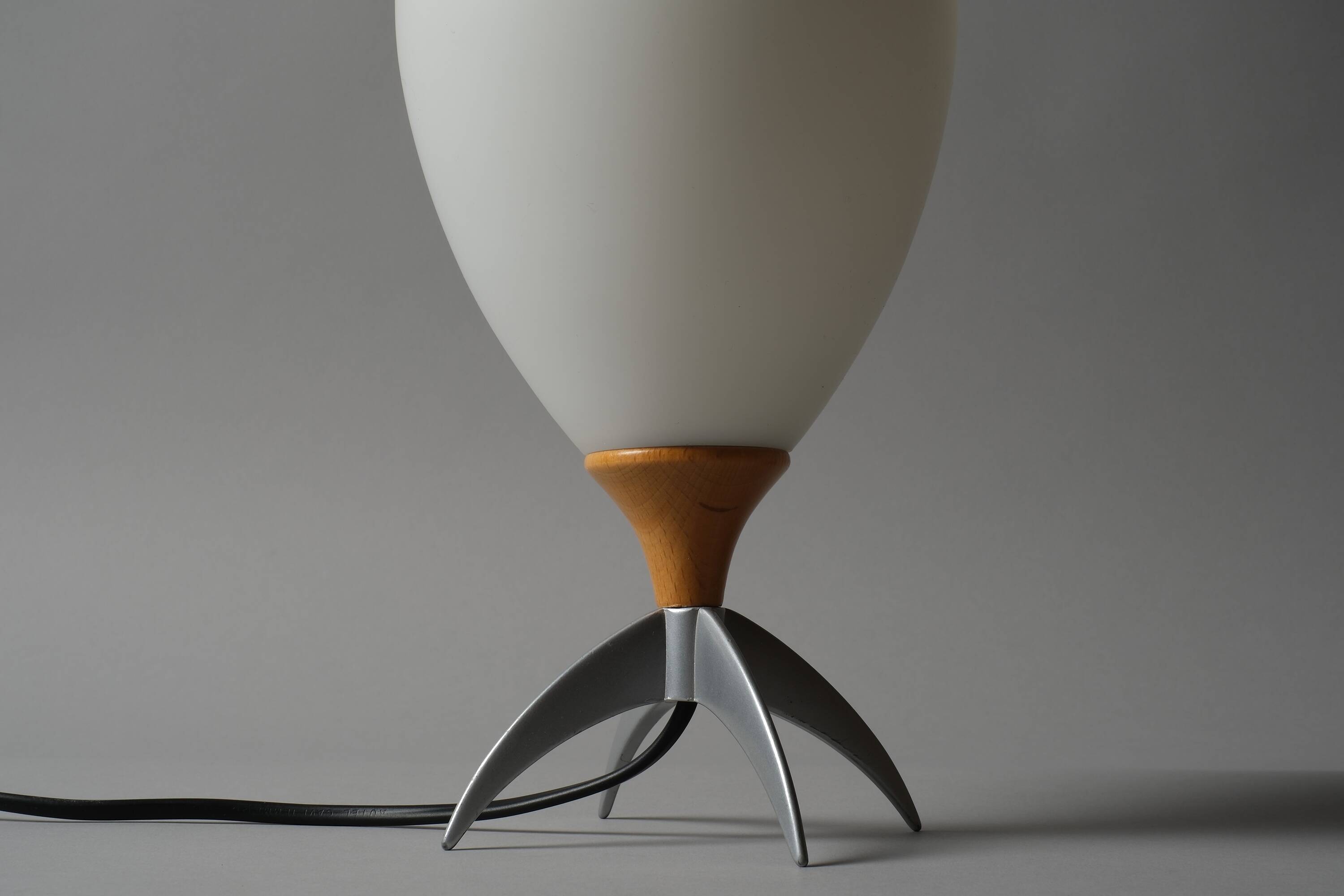 Vintage Hema Space Age Rocket-Shaped Table Lamp, Opal Glass Shade, 1990s.