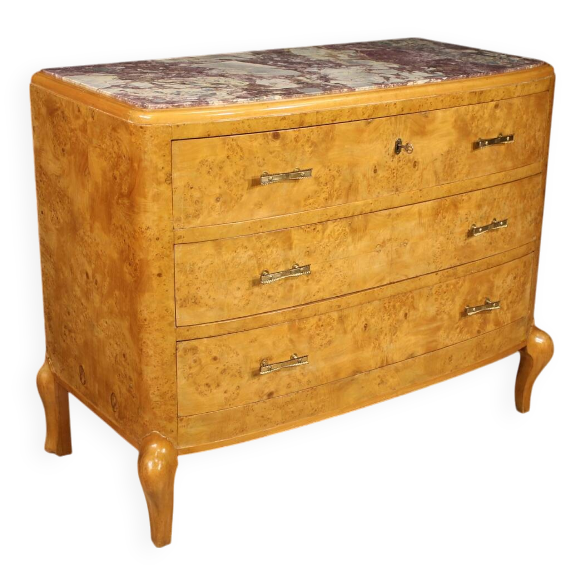 Commode en bouleau du XXe siècle avec plateau en marbre