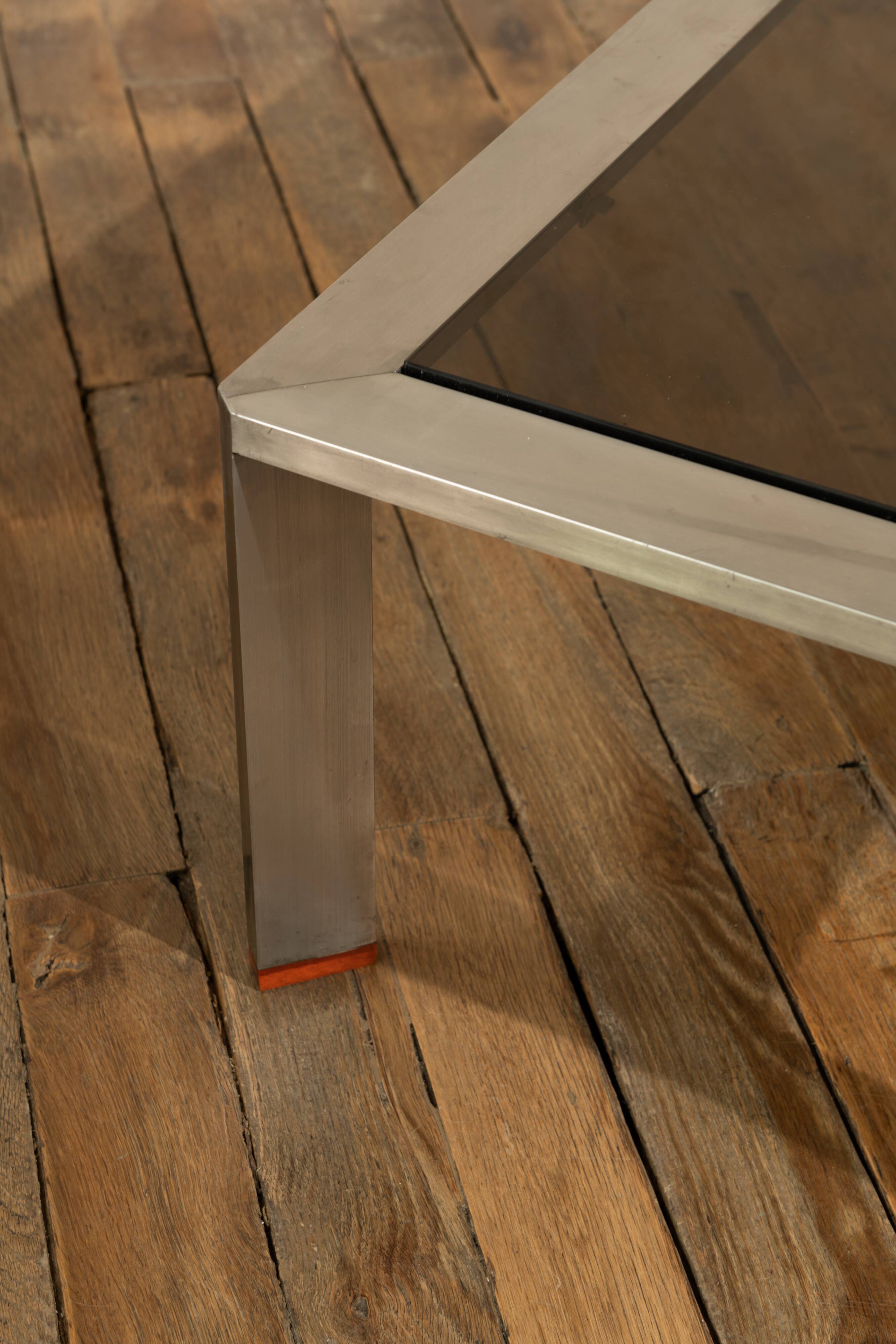 Work from the 70s Metal and smoked glass coffee table