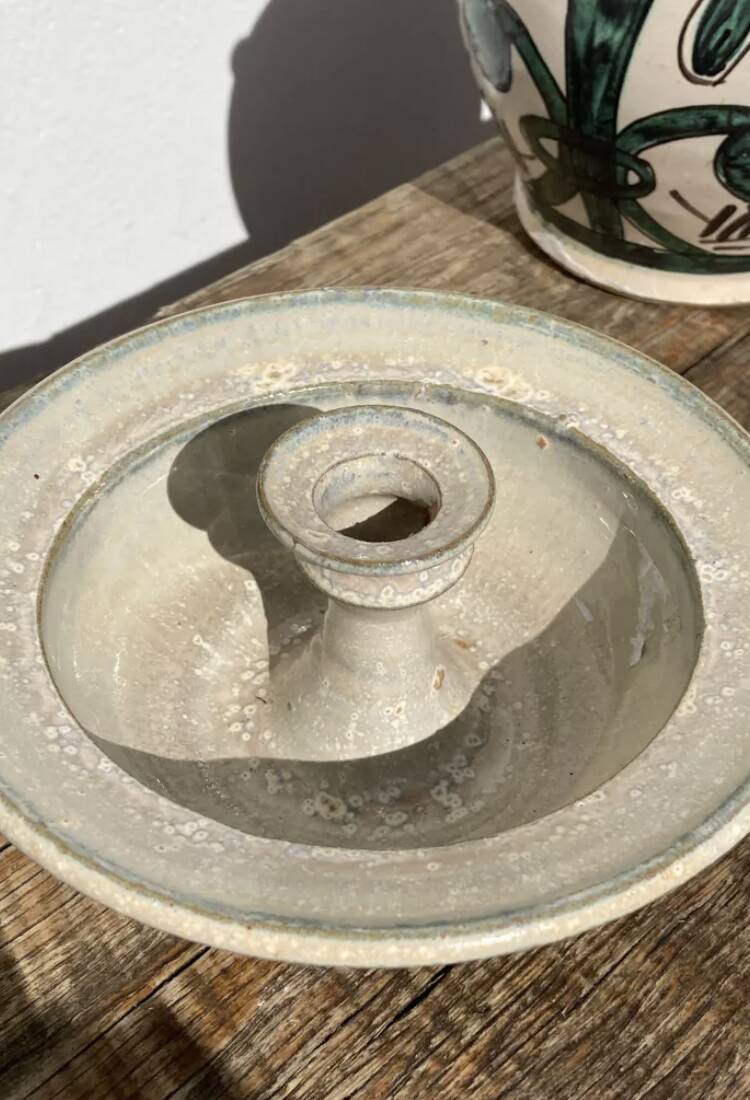 Enamelled stoneware candle holder 1970