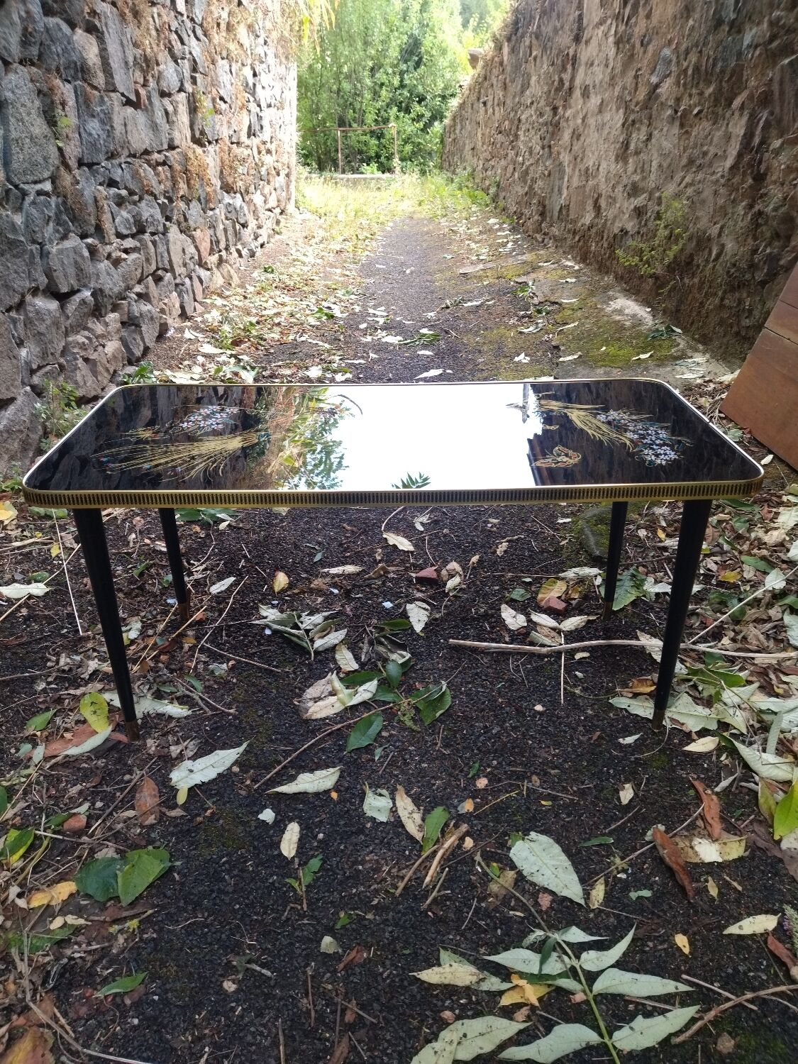 Vintage coffee table 50s - golden bird décor