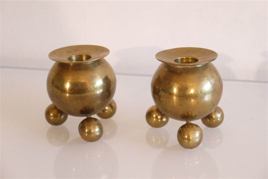 Pair of Scandinavian brass candle holder 1970