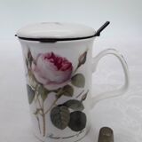 Mug, rose bush decor cup with lid and tea infuser