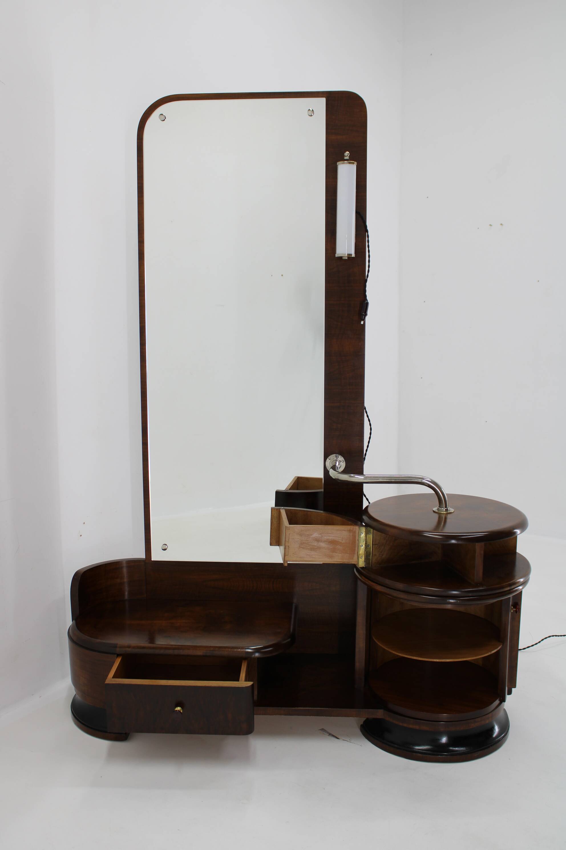 1930s art deco toilet cabinet with mirror in walnut, czechoslovakia