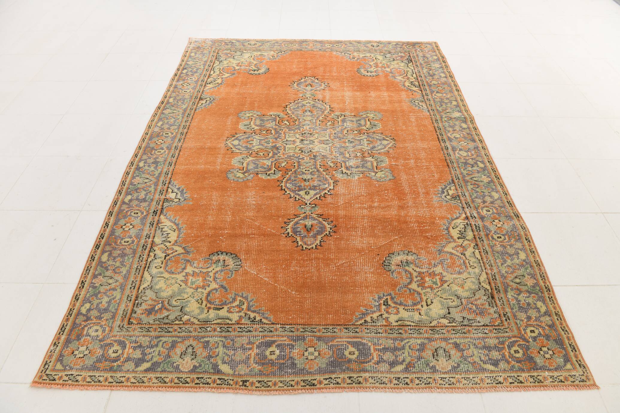 6x9 Cinnamon Orange Classic Vintage Rug, 188x262 Cm