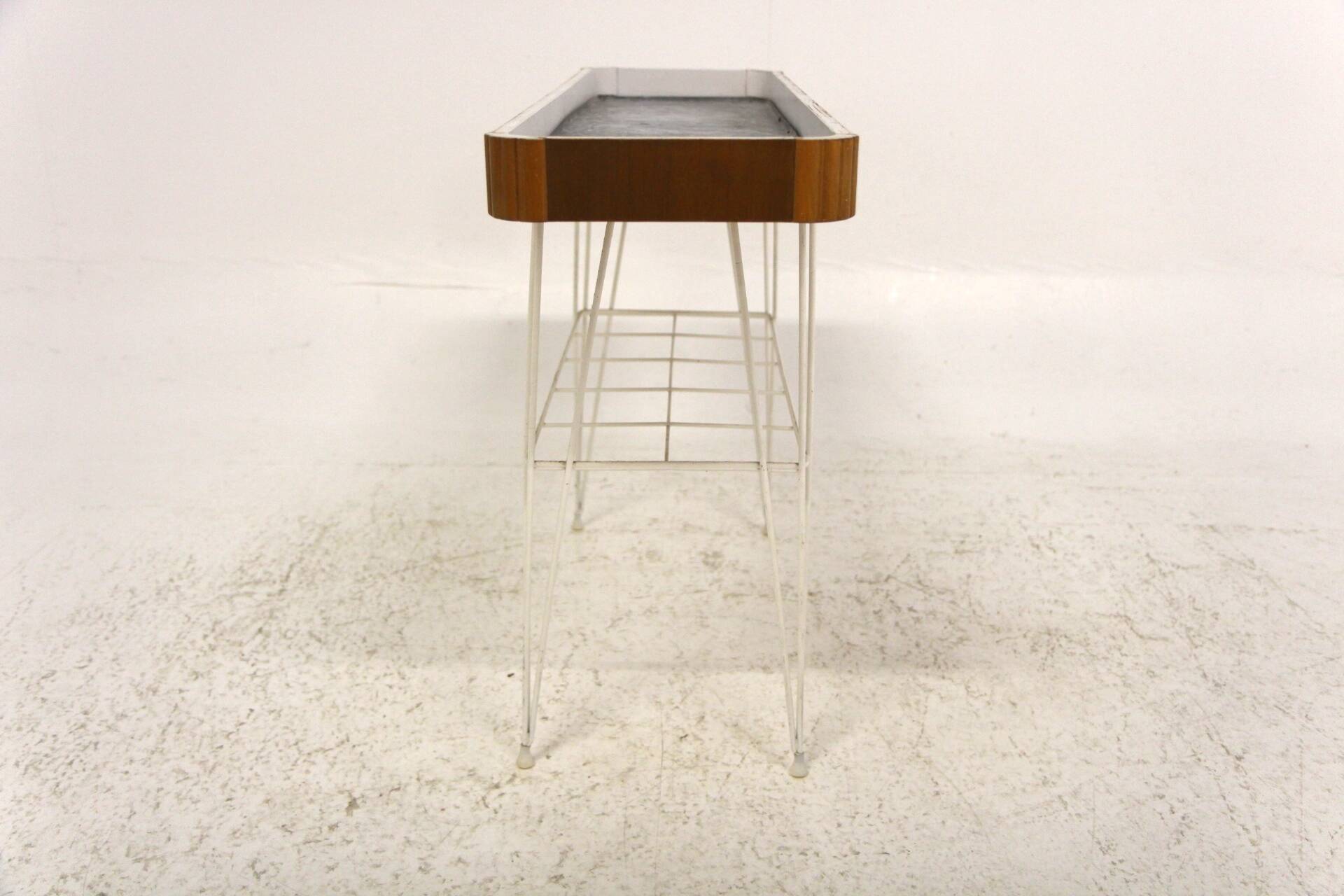 Scandinavian mahogany and metal planter, Sweden, 1950