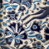 Vintage handmade blue ceramic ashtray with deer and flower ornament from Rodos Ceramics.