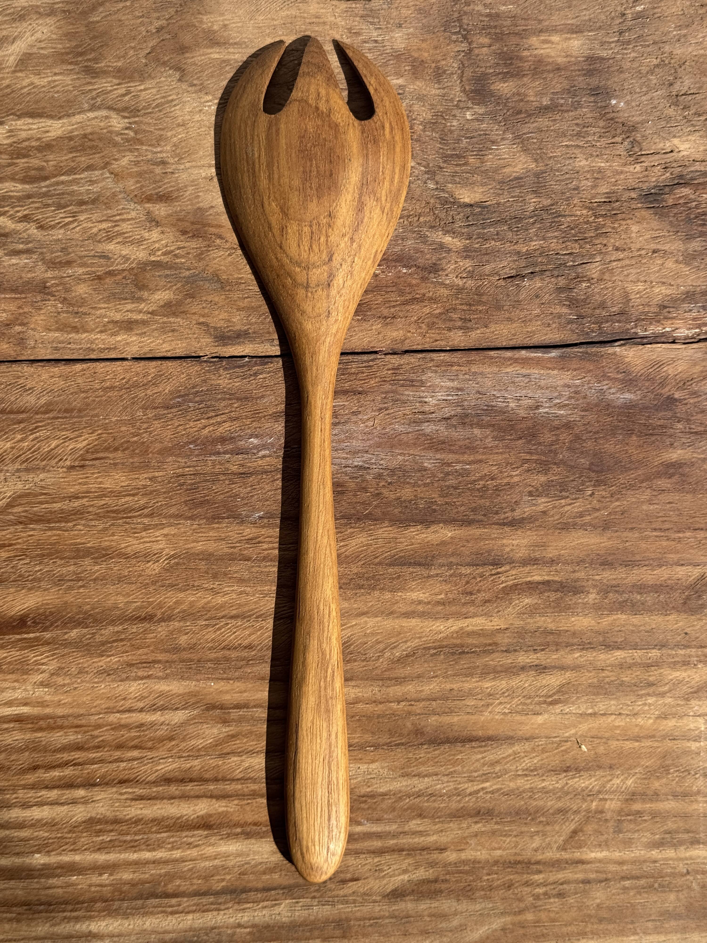 Couvert à salade ou cuiller fourchette en teck L28 D6x8