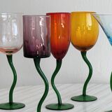 6 verres colorés pieds torsadés