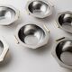 1980s vintage bowls, set of 8, stainless steel with gold handles.