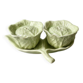 Salière et poivrière en barbotine, forme chou