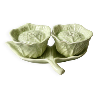 Salt and pepper shakers in barbotine, cabbage shape