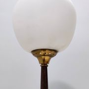Opaline Glass, Beech and Brass Floor Lamp with Marble Base, Italy
