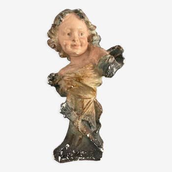 Bust of cherub in Art Nouveau polychrome plaster