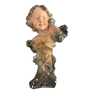 Bust of cherub in Art Nouveau polychrome plaster