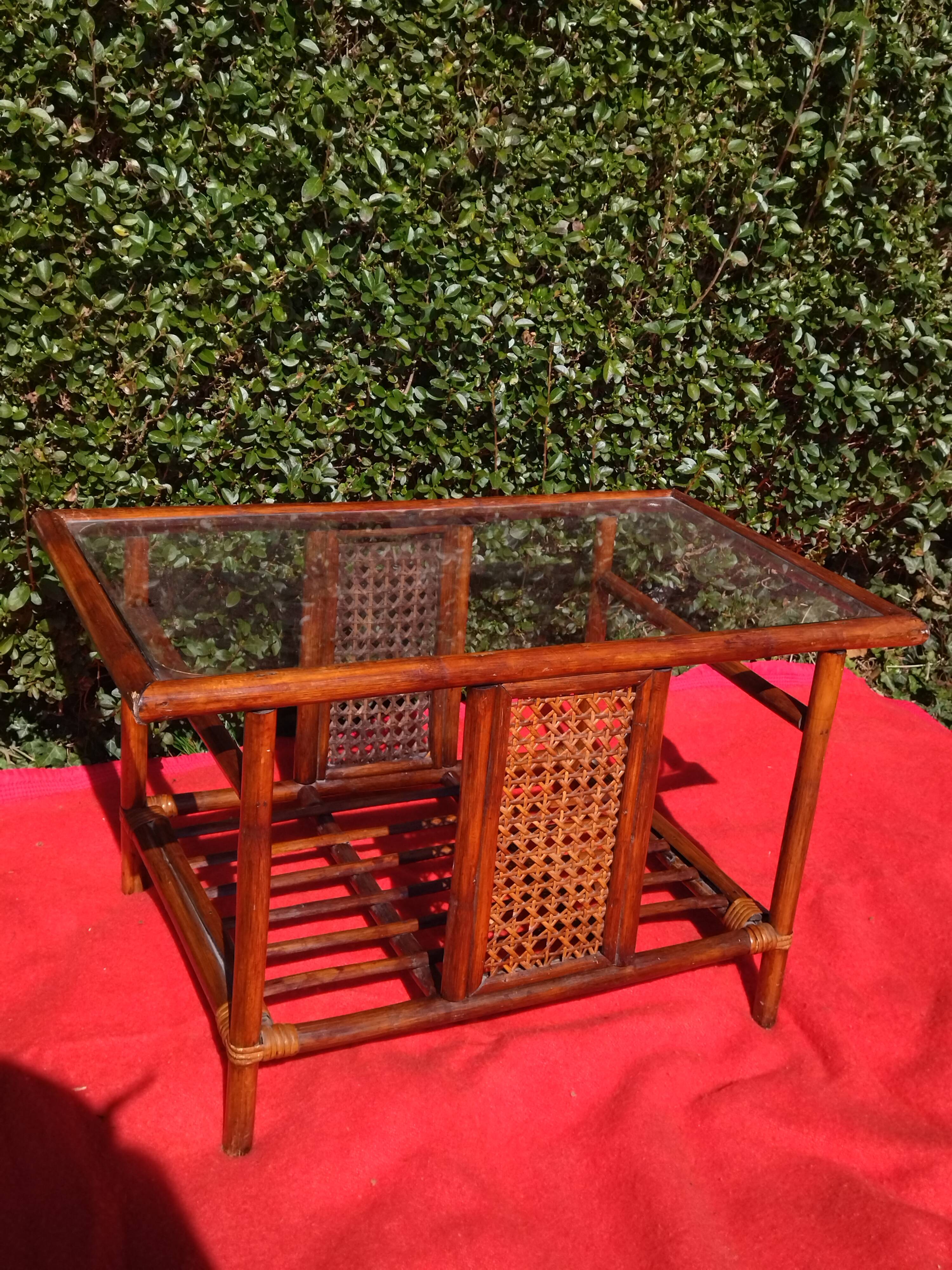 Rattan coffee table, canning, glazed top