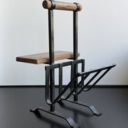 Brutalist wrought iron magazine rack with shelf, 1950s