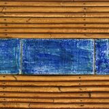 Coffee table with blue ceramic tiles by Robert and Jean Cloutier