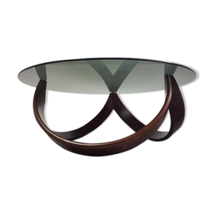 Table basse moderne du milieu du siècle en noyer et verre fumé, italien, années 1960
