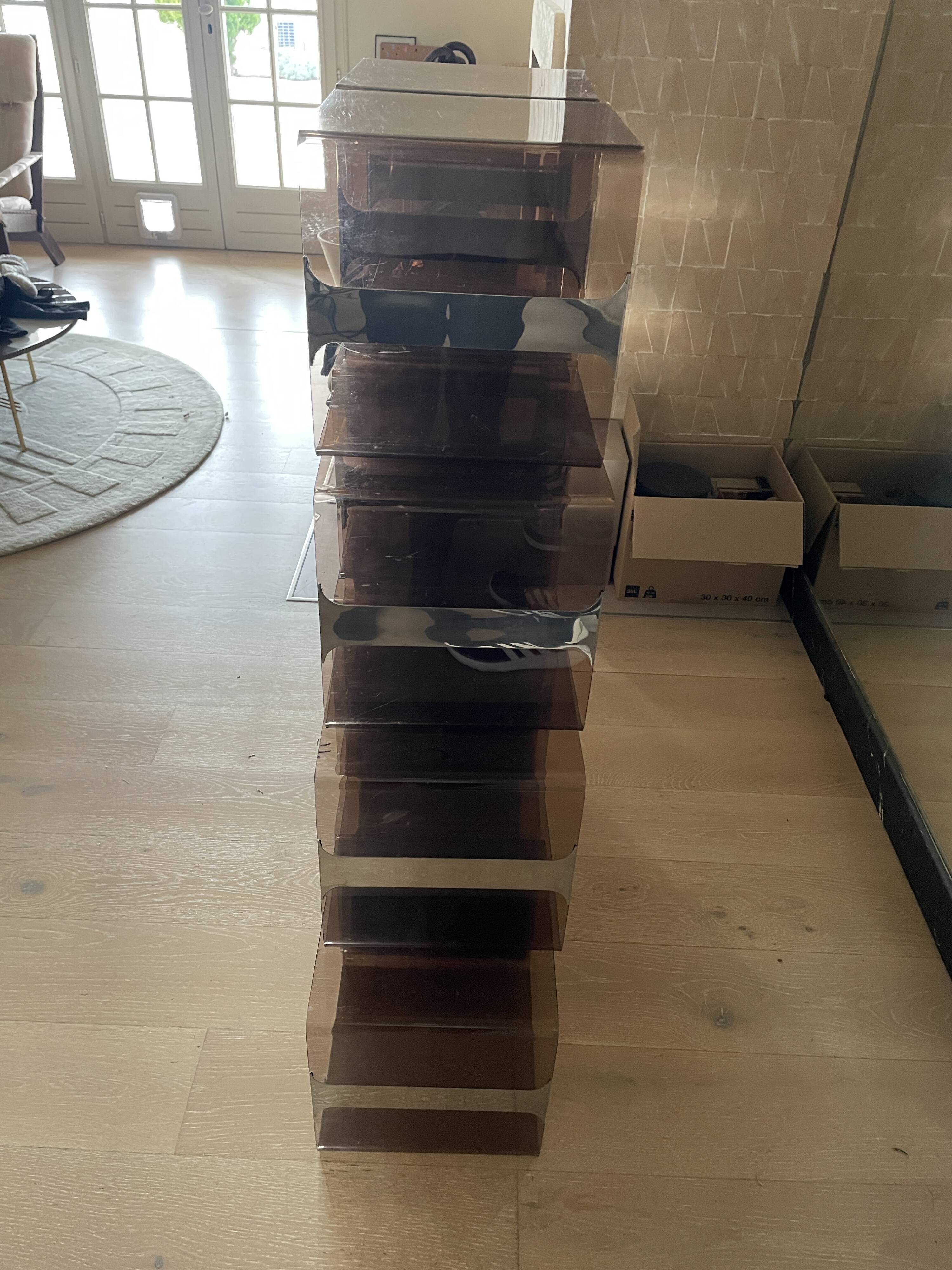 Set of 12 smoked plexi lockers and chrome insert by Michel DUMAS, 1970s