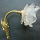 Art Deco art brass carved with acanthus, pink tulip in colorless glass