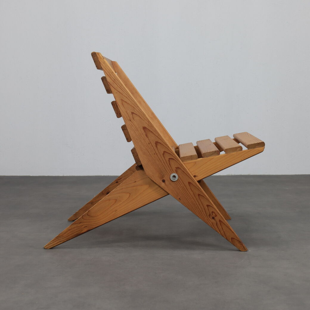 Folding chair “Scissors” in slatted pinewood, 1970s